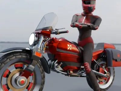 Zurobike retro electric motorcycle and Pilot Low-poly 3D model