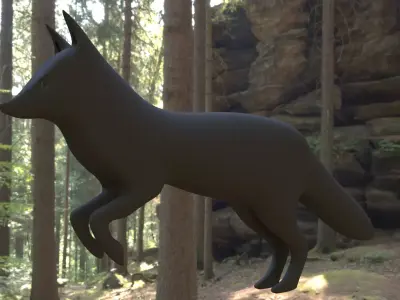Fox Model wolf in forest Low-poly 3D model