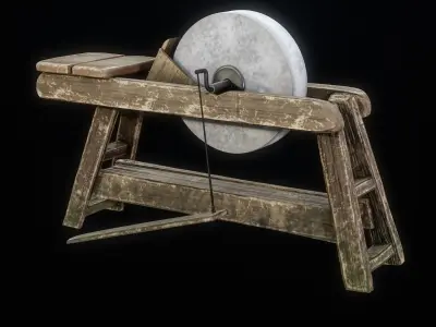 Medieval Stone Grinding Station PBR Low-poly 3D model