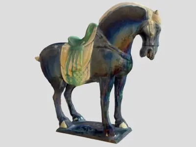 Antique Tang tri-colored pottery horse Low-poly 3D model