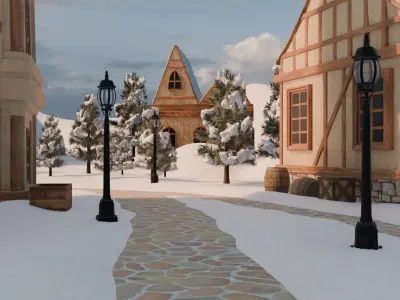 Winter Village In Mountains 3D model