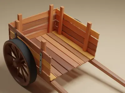 Wooden cart 3D model 8
