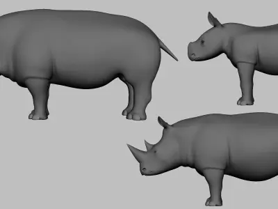 Rhino Family Topology Uv Map Free 3D model