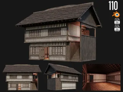 4 Old Medieval Building Pack 4K Textures GameReady 109 to 112 Low-poly 3D model