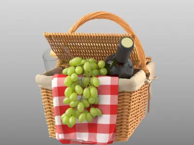 Picnic Basket with Grapes 3D model