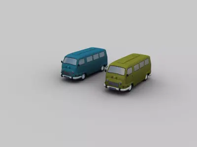 Lowpoly Van 4 retro bus Low-poly 3D model