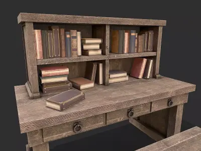 Medieval Environment Props 8 Library Furniture Pack Low-poly 3D model