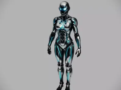 Cyberpunk Chrome Female Mech Suit 3D model