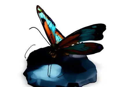 Realistic 3D Butterfly on a Rock Low-poly 3D model