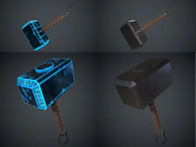 Mjolnir Thor Hammer 3D model Marvel Comics Avengers Low-poly 3D model