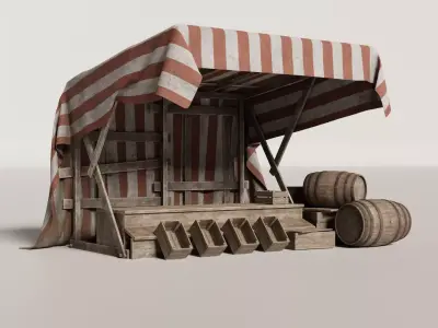 Medieval Market Stall Low-poly 3D model get