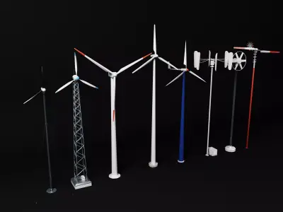 Wind Turbine Models Pack Various Types Low-poly 3D model