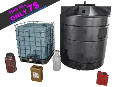 Liquid Tanks Pack 5 Types Low-poly 3D model