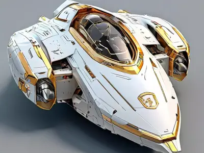 White and Gold SciFi Starship Low-poly 3D model