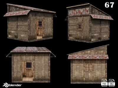 Medieval Houses Pack 66-67-68-69-70 - 4K Textures Game Ready Low-poly 3D model
