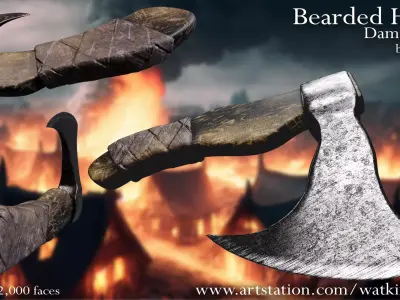 Bearded Hatchet - Damascus Steel Low-poly 3D model