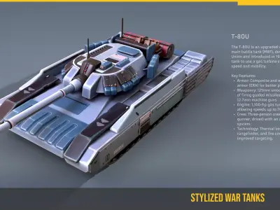 Stylized Tank T80U Low-poly 3D model