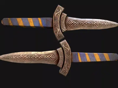 Medieval Wooden Dagger Knife Sword Weapon Set Low-poly 3D model