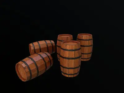 Barrel Game Ready PBR group of wooden barrels Low-poly 3D model