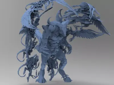 Lizardman monster gate sculpture 3D model