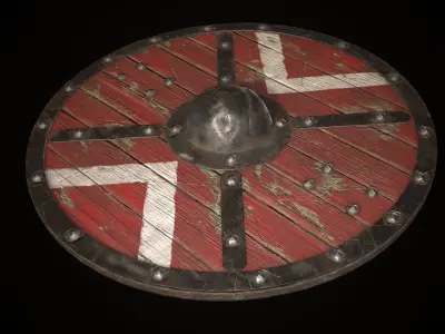 Medieval viking round shield with simple ornament Game ready Low-poly 3D model
