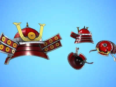 SAMURAI HELMET CARTOON STYLIZED Low-poly 3D model