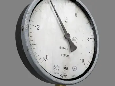 Technical pressure gauge with valve Low-poly 3D model
