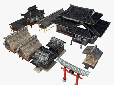 Ancient Japanese Village Collection Low-poly 3D model