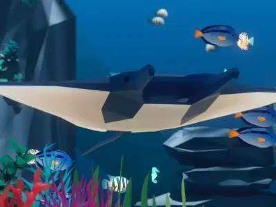 Manta stingray swimming in ocean Low-poly 3D model