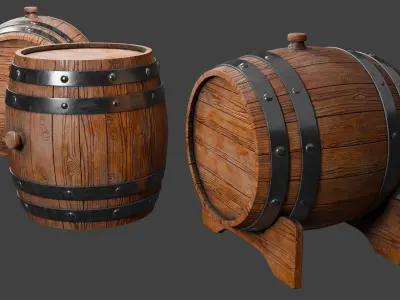 Wooden Barrel Low-poly 3D model Low-poly 3D model