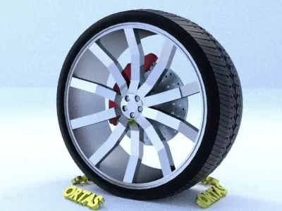 ORTAS CAR RIM 14 GAME READY RIM TIRE AND DISC 3D model