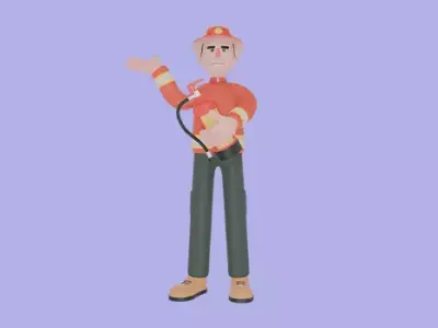 Stylized 3D Firefighter Holding Extinguisher - Cartoon Male  3D model