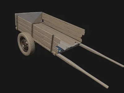 Low Poly PBR Wooden Cart Low-poly 3D model