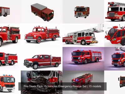 Fire Truck Pack 15 Vehicles Emergency Rescue Set
