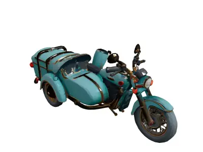 Retro Motorcycle with Sidecar Low-poly 3D model