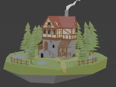 Lowpoly Medieval House Free low-poly 3D model