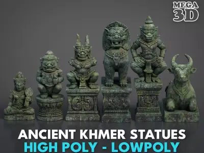 Ancient Khmer Statues Pack A-250523 3D Model Collection