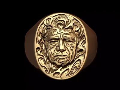 Memorial Portrait Signet Ring 3D print model
