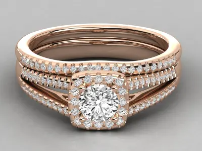 Round Cut Solitaire Double Shank Wedding Ring 3D print model