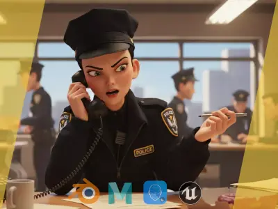 Toon Police woman 3D Character Female Law Enforcement Low-poly 3D model