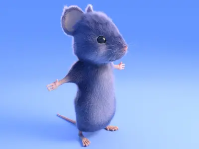 Mouse - Cartoon style - Grey fur - rigged 3D model