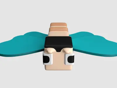 Square Butterfly Cartoon Character 3D model