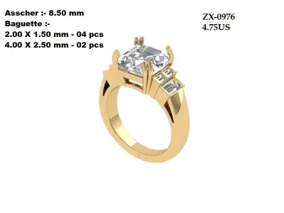 Asscher Solitair Ring 3D print model shop
