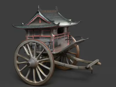 Chinese ancient wooden  carriage   Low-poly 3D model get