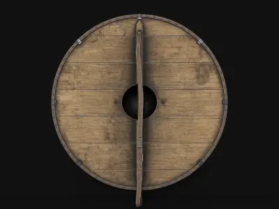 Slavic round wooden shield-painted red and white with  symbol Low-poly 3D model