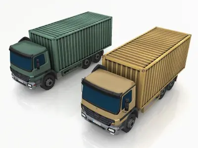 low-poly 3D model truck two mercedes benz trucks Low-poly 3D model