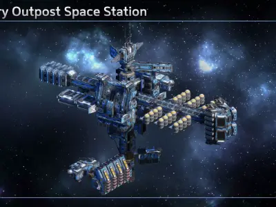 Modular Military Space Station Low-poly 3D model