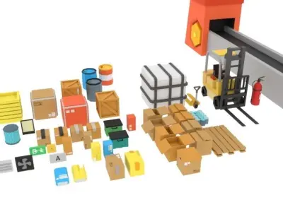 Lowpoly warehouse office building Low-poly 3D model
