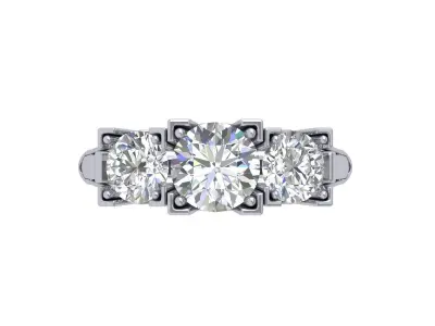 3 Stone Art Deco Ring 3D print model shop