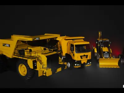 Driveable Animated Construction Vehicles Set of 4 Low-poly 3D model